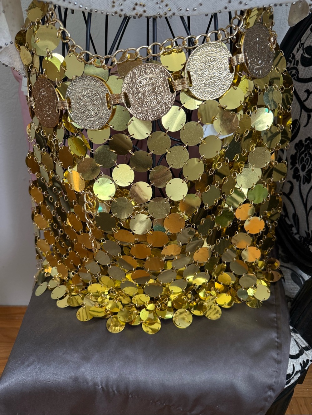 12th Tribe Chain link GOLD sequin festival skirt - Picture 5 of 5